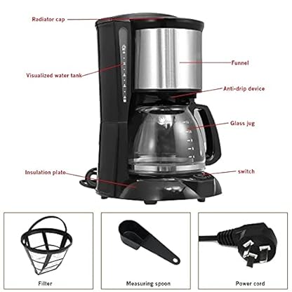 2L Kaffeemaschine 220V Espresso Drip Maker mit Glaskessel Pulverfilter Anti-Tropf-Isolierung Teekanne – Bild 3