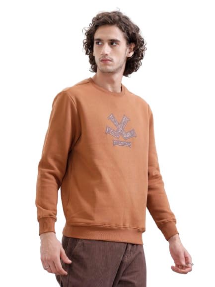 wrogn Men's Cotton Blend Fleece Sweatshirt | Bandana Inspired Puff Print Chest Graphic | Regular Fit-picture-11