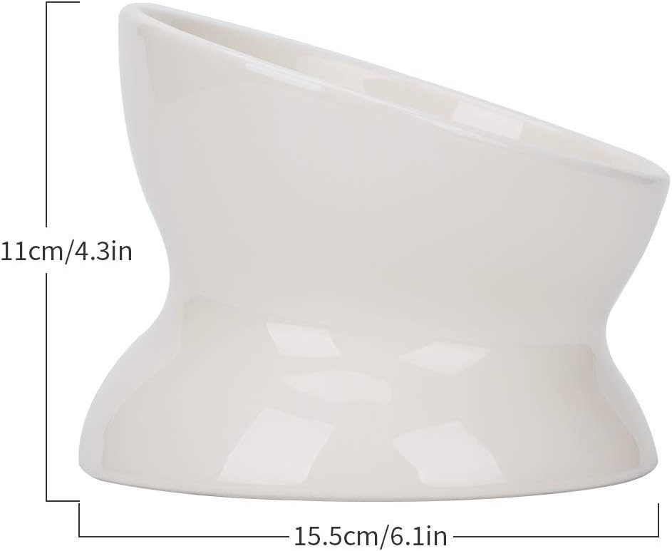 Super Design Ceramics Raised Cat Bowl & Silicone Mat Set, Slanted Cat Dish for Food, Stress Free Angled Elevated Cat Bowl, Less Regurgitating and Vomiting, Can Place Can