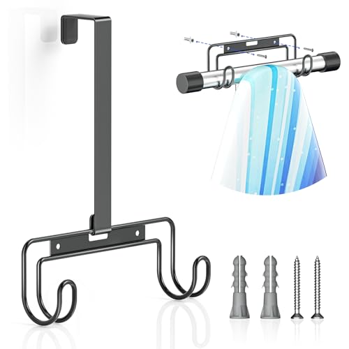 XILIMOR Wandmontage und Über der Tür Bügelbrett Halterung, Aufhängung Bügelbrett Wandhalterung, Bügelbretthalterung Mit Abnehmbaren Haken Geeignet Für Waschküche (Schwarz)