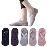 Uncle Yang rutschfeste Pilates-Socken für Damen – 5 Paar Baumwoll-Boat-Socken mit Silikon-Grip – Yoga, Tanz, Fitness, Indoor-Sport