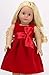 Sophia's Velvet Holiday Party Special Occasion Dress with Satin Ribbon, Vertical Bow, & Gathered Empire Waistline and Shoes for 18” Dolls, Red/Black