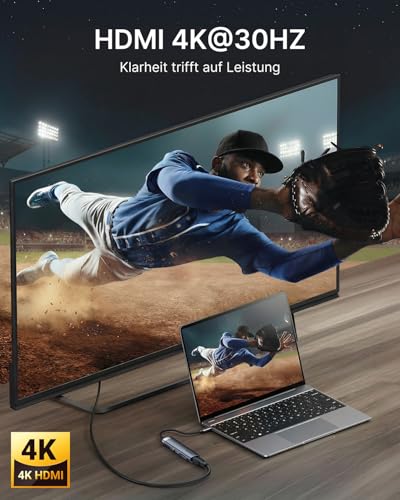 VENTION USB C Hub PD 100W, 6 in 1 Docking Station, 4K HDMI, USB A 3.0 * 2 Datenports, SD/Micro SD Kartenleser USB C Multiport Adapter, Kompatibel für MacBook Pro, Air/Dell/Lenovo/HP, Gray