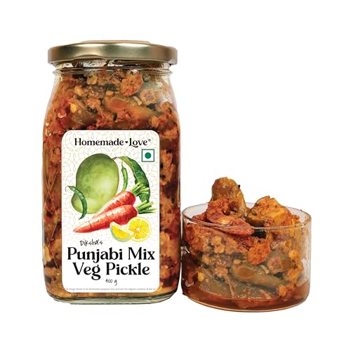 Image of Homemade Love Punjabi Mix Vegetable Pickle in Mustard Oil (400g) | Premium Homemade Pickle crafted with mix of Carrots Raw Mango Green Chilli Lemon and Seasonal Vegetables | No Artificial Preservatives | Tangy & Spicy homemade achar