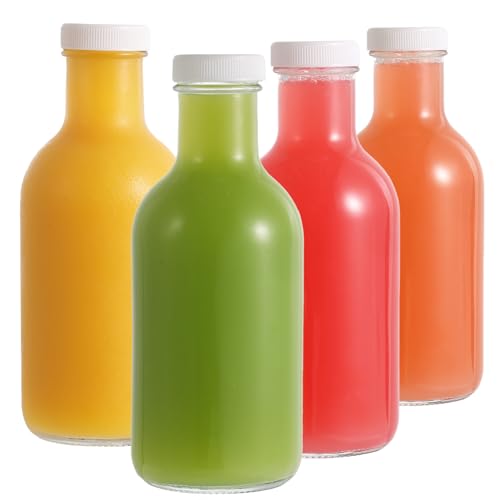 LIMILI Bottiglie in vetro per succhi di frutta, con coperchio, riutilizzabili, da 500 ml, con coperchio, per bevande fatte in casa, picnic, viaggi, scuola, 4 pezzi