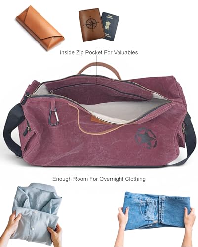 Image of The House of Tara Canvas Travel Duffle Bag | 25 litres | Sports Duffel | Gym Bags | for Men and Women |Adjustable Broad Strap | Airline Carry-On Luggage | Quick Access Pockets (Vintage Wine)