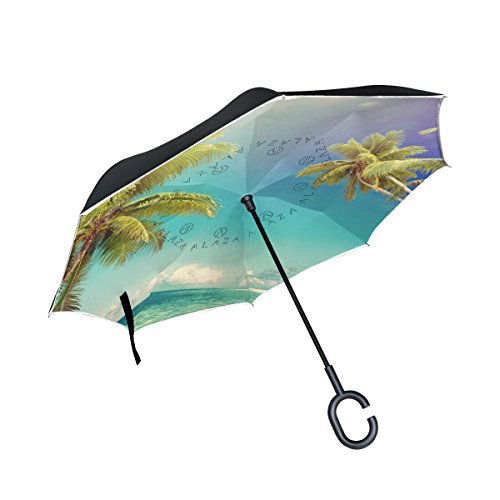 Top Carpenter Double Layer Reverse Inverted Umbrellas Tropical Paradise Beach Seascape With C-Shaped Handle For Car Outdoor #TOP27