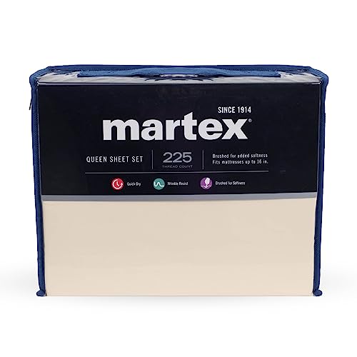 Martex 1S18286 225 Thread Count Cotton Rich Bed Brushed Cotton Blend Super Soft Finish Easy Care Machine Washable Wrinkle Resistant Bedroom Guest Room 3 Piece Sheet Sets, Twin, Ivory #TOP7
