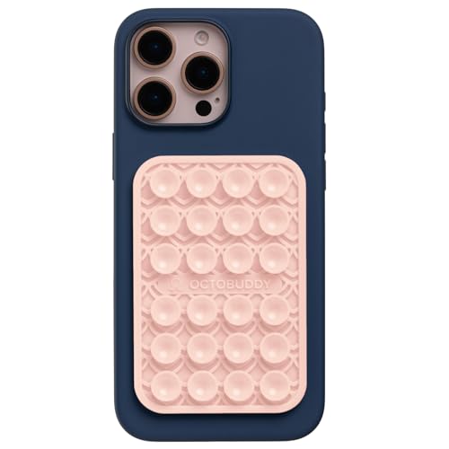 Image of OCTOBUDDY Classic MAX Textures Mermaid Dragon - Silicone Suction Phone Case Adhesive Mount - Hands-Free Grip with 24 Suction Cups for Videos & Selfies - 2.6 inch x 3.9 inch, Chalk Pink