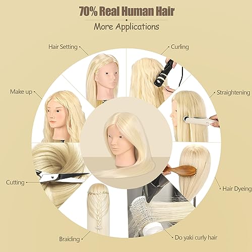 TopDirect Training Head 66cm/26 inch 70% Real Hair Cosmetology Hairdressing Mannequin Manikin Dummy Head Doll with Table Clamp Holder + Braid Set + 8 PCS Rainbow Colored Hair Extensions Wig Pieces - Image 3