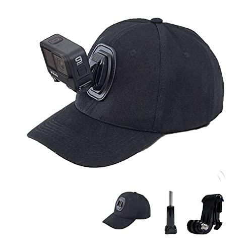 GERUI Chapeau avec support pour caméra d'action, casquette de baseball avec boucle en J et vis de 6,35 mm pour toutes les caméras GoPro, SJ et Xiaoyi - Noir