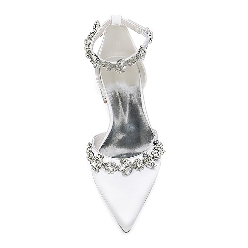 Women's High Heels, Women's Pointed Toe Satin Wedding Flats for Bride Comfortable Rhinestones Bridal Shoes Evening Prom Party Dress Shoes Pumps4