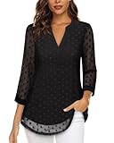 Timeson Fall Tops: Plus Size - Black Blouses - Tunic Tops 3/4 Sleeve Dress Shirts - Professional Formal Business Attire Black Dots 2XL