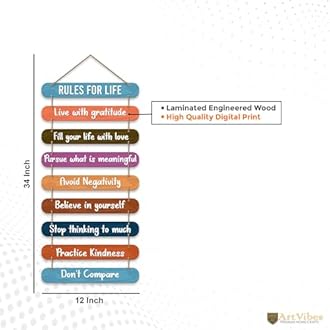 Artvibes Rules for Life Quotes Printed Mdf Wooden Wall Hanging | Living Room | Office | Home Decor Items | Gifts | Wall Art For Hall | Modern Wall Decorative Accessories for Home Decoration (WH_9310N)