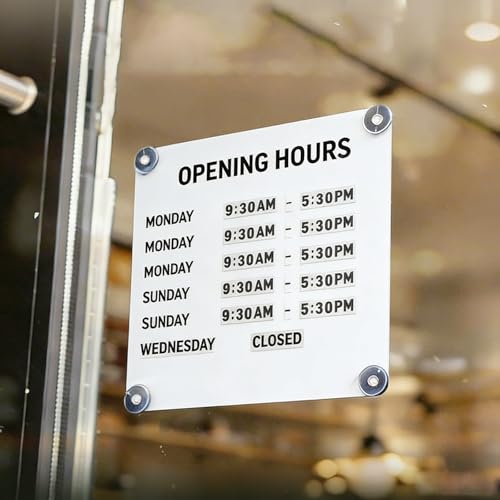 Panneau magnétique d'horaires d'ouverture blanc avec chiffres interchangeables pour vitrine