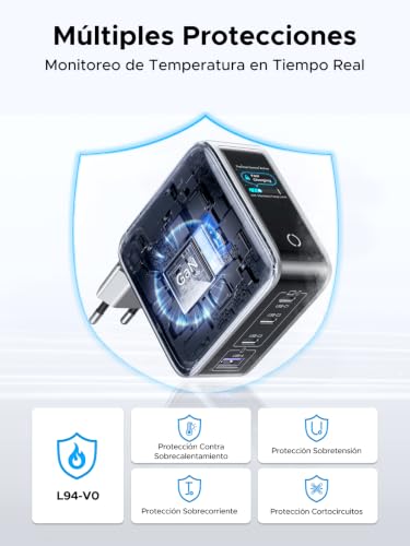 Cargador USB C 100W Nexode Pro con pantalla TFT y 4 puertos para MacBook e iPhone 7
