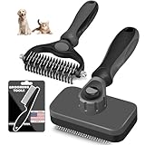3PCS Self Cleaning Slicker Brush & Pet Grooming Rake & Flea Comb for Dogs,Cats and Horses | Double-Sided Dematting Comb & Skin Friendly Deshedding Grooming Tool | Premium Pet Supplies（Gray Black)
