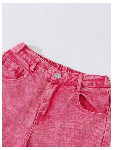 Milumia Girl's Elastic Waisted Denim Jeans Pants Loose Fit Raw Hem Wide Leg Trousers4