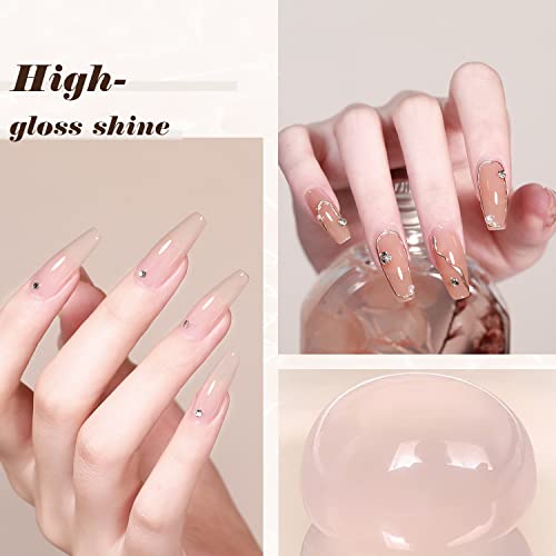 Opuiu 24 Pcs Jelly Nude Pink Gel Nail Polish Kit, Natural Neutral Transparent Korean Glitter Milky White Maroon Red Orange Brown Pumpkin Amber Gel Polish Set, Base Top Matte Top Coat Included, Fall Winter Salon Quality Soak Off Uv Led Sheer Gel Nail #TOP3
