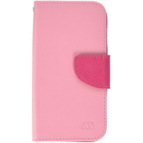 Asmyna Moto E 2nd Generation MyJacket Wallet with Card Slot - Retail Packaging - Pink Pattern/Hot Pink Liner Cover