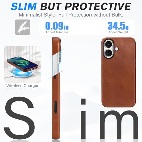 Image of SHIELDON Genuine Leather Case for iPhone 17 6.3 inch 2025, Retro Brown | Compatible with MagSafe, Magnetic Wireless Charging, Camera Button, Metal Buttons, Camera Bezel, Slim, Shockproof, Women Men
