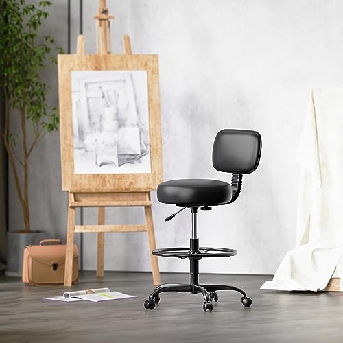 image for SUPERJARE Drafting Chair with Back, Adjustable Foot Rest Rolling Stool