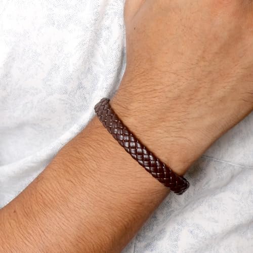 Image of Joker & Witch Leather Hawkeye Men Analogue Watch Bracelet Stack, White Dial, Brown Band