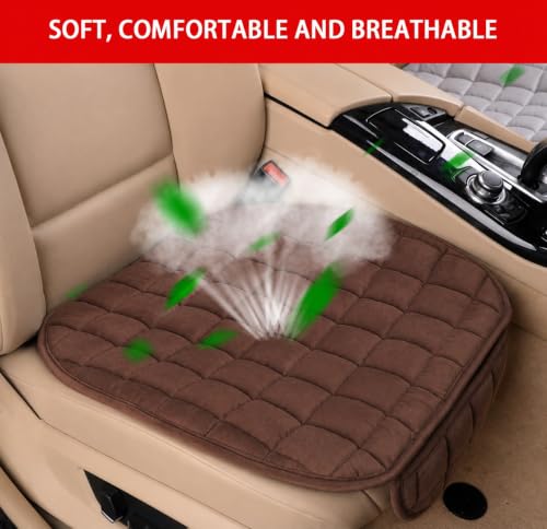 Image of Premium Breathable Car Seat Cover Cushion Universal Fit Velvet Seat Protector with Storage Pocket for Sedan, SUV, Truck & Office Chair Soft & Driving Comfort Pad 60x50 cm (1Pc) (Brown)