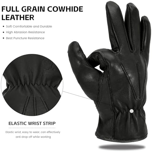 Leather Work Gloves for Men & Women, Reinforced Durable Gardening Gloves,Cowhide Work Gloves,Puncture & Cut Resistant - Thumbnail 5