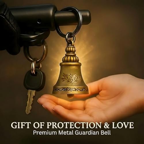 Image of MODUX Guardian Bell Keychain for Bike & Car - Tibetan Texture Bell Keychain with Evil Eye Hook - Good Luck Charm
