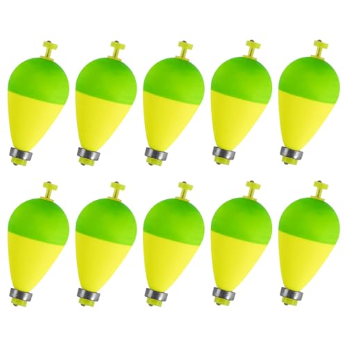 Alwonder 10 Pack Fishing Bobbers Floats, Weighted Bobbers for Fishing Pear Shape EVA Foam Oval Snap-on Floats, Corks Floaters Buoys for Crappie Bass Panfish Bluegills Trout M Yellow&Green