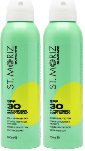 ST. MORIZ Suncare SPF 30 Sunscreen Body Spray | Hydrating UVA & UVB SPF 30 Invisible Protection Sun Spray Mist for Body with Vitamin E | Water Resistant | Dermatologically Tested | Vegan | 200ml