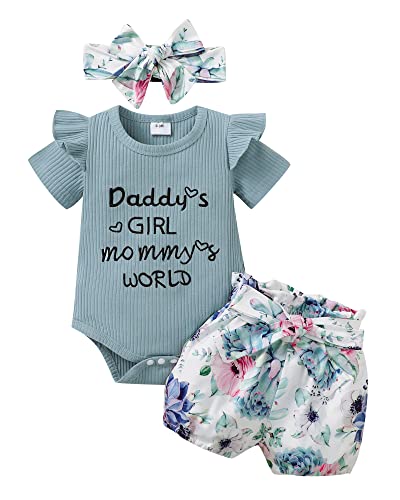 Image of OLLUISNEO Baby Girl Clothes 3 6 Months Infant Newborn Girl Outfits Gifts Romper Ruffle Sleeve Top Floral Pant Set 3 6 Month Girl Cloth