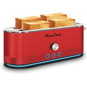 Plum chef 4-Slice Toaster, Extra Wide Long SIot Toaster, 6 Browning Settings, Bagel/Defrost/Reheat Functions, Removable Crumb Tray, Stainless Steel Housing 135oW (Black)
