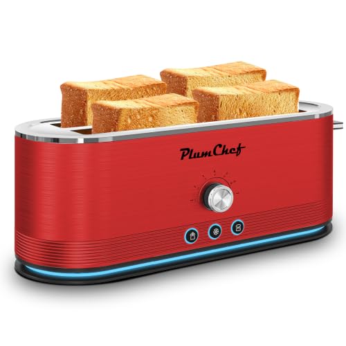 Plum chef 4-Slice Toaster, Extra Wide Long SIot Toaster, 6 Browning Settings, Bagel/Defrost/Reheat Functions, Removable Crumb Tray, Stainless Steel Housing 135oW (Black)