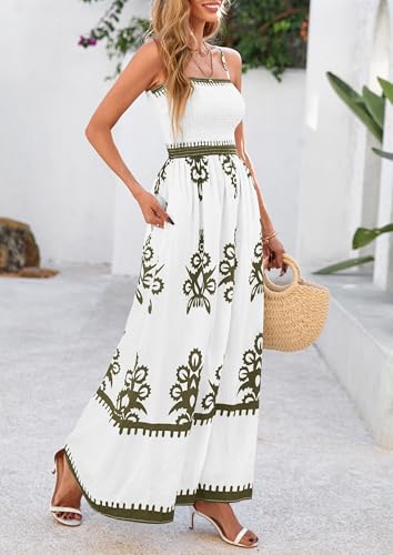 Image of PRETTYGARDEN Women's Summer Boho Maxi Dress Floral Sundresses | Spaghetti Strap, Sleeveless, Smocked Bodice, A-Line Long Flowy, Lightweight Soft, Wedding Guest Party, Beach Vacation Outfits