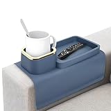 Couch Cup Holder Tray - AC Life Essentials, Adjustable, Anti Spill, Anti Skid, BPA Free Couch Cup Holder Tray with Upgraded Skin Texture for Sofa Armrest - Armrest Cup Holder for Couch (Navy Blue)