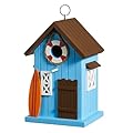 Glitzhome 10" H Hanging Birdhouse Modern Solid Wood Blue Decorative Garden Bird House for Outdoor