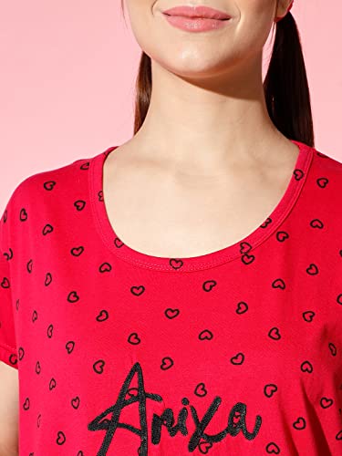 Image of Printed Round Neck Short Sleeve Nightsuit Set | Casual Night Dress for Women