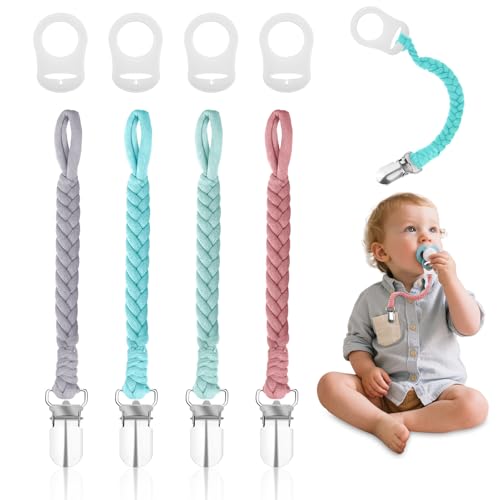 Cadena para chupete, 4 unidades, cadena para chupete de bebé, de algodón, para niños y niñas, cinta para chupete de tela para babero, pañuelo triangular, tetina