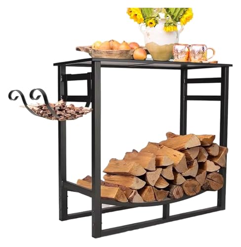 Cesta de leña, soporte para leña, estante para leña para interiores y exteriores, organizador rectangular para chimenea, solución de almacenamiento de leña de 120 cm