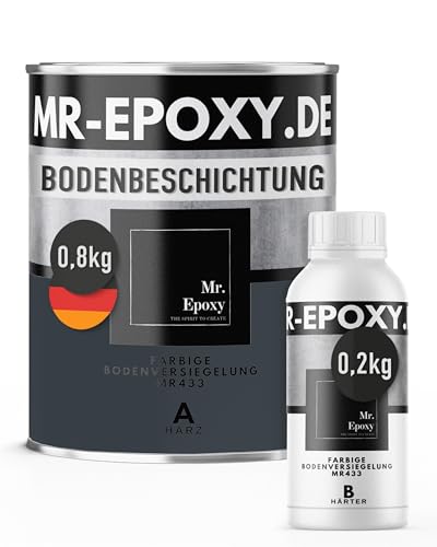 Mr. Epoxy Epoxidharz Bodenbeschichtung (1 kg, RAL 7016 Anthrazitgrau) - 2K Betonfarbe für Garagen, Keller & Werkstatt Boden - Flüssigkunststoff Epoxid Grundierung und Bodenversiegelung