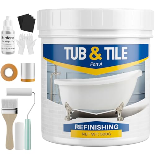 Tub and Tile Paint Refinishing Kit, 17.6oz Bathtub Refinishing Kit White with Tools and Hardener, Semi-Gloss White Tub Paint for Bathtub, Sink, Low Odor and Easy to Use, 25-30sq.ft