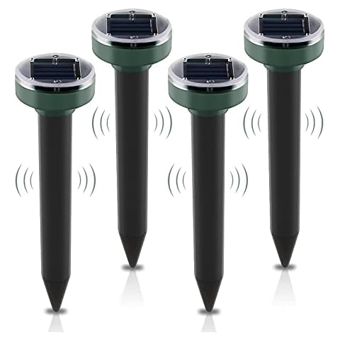ONEVER Solar Mole Repellent, 4 Pack Ultrasonic Solar Power Animals Repeller Waterproof for Outdoor Garden Lawn Yard Get Rid of Moles Voles Gophers Rats Rodents Cover