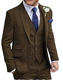 MoranX Men's Suits Formal Regular Fit 3 Piece Herringbone Tweed Wool Business Jacket Tuxedos Blazer+