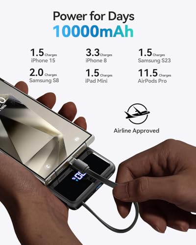 Image of INIU 10000mAh Power Bank, Small 45W PD Fast Charging Portable Charger with Built-in USB C Cable, Flight-Safe Travel External Phone Battery Pack for iPhone 17 Pro Max Samsung S26 iPad etc, White