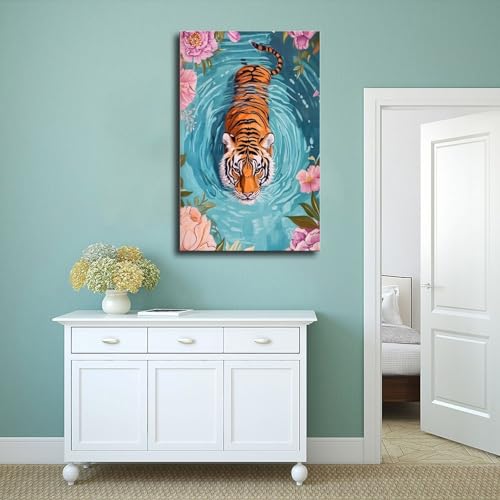Peinture aquarelle tigre déco murale salon moderne et grande chambre 61x91 - 4