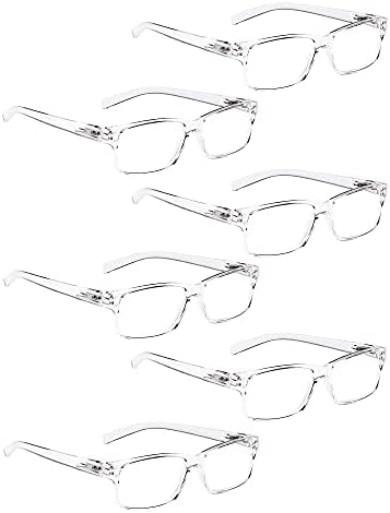 LUR READING GLASSES 6 Pack Spring Hinge Comfort Plastic Readers (Clear)