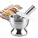 ALEENFOON Mortero y pilón de acero inoxidable con tapa, molinillo de ajo de especias tazón de metal sólido manual semillas de sésamo hierbas trituradora de ajo, base antideslizante