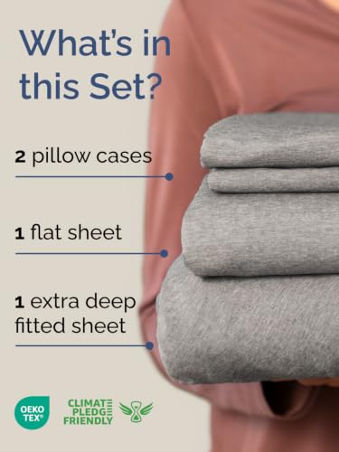 Image of Extra Deep Pocket Queen Sheet Set - Breathable & Cooling - Heathered Grey